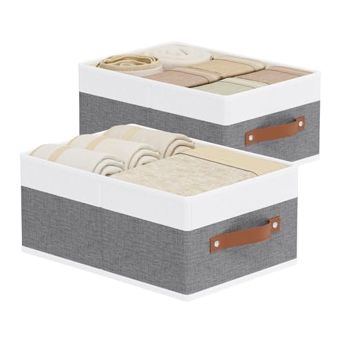 Storage Bins Organizers,13×9.1×5.5In,White/Grey Boxes,2Pack | Clothing Storage Baskets,Fabric Closet Organizer,Foldable Containers with PP Plastic Board,Large Cubes for Clothes,Hat - color: White/Grey, size: Medium -2 Pack