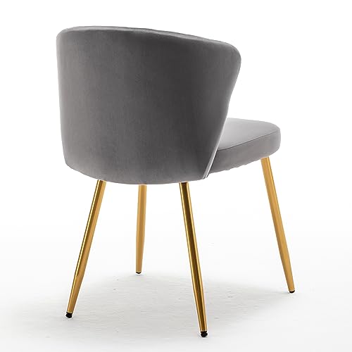 GDFStudio 30.71" Modern Velvet Accent Chair, Comfy Lounge Chair, Upholstered Side Chair with Channel Tufted Back, Gold Metal Legs, Armless Reading Chair for Living Room Bedroom Small Spaces, Gray - color: Gray + Polyester