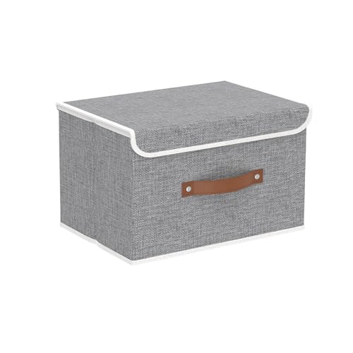 Yawinhe Collapsible Storage Boxes,Grey,10.2x7.9x6.7in,1-Pack | Fabric Storage bin with Lids, Washable Cube Organizer Basket; Container with Leather Handle,Closet Organizer for Home - color: Grey, size: S/(1 Pack)