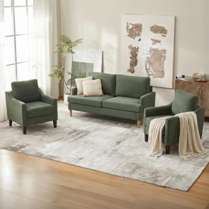 VKNOW Accent Chairs Set of 2, Modern Upholstered Armchairs, Green | Reading Chairs with Wood Legs, Single Sofa Reading Seat, Flexible Cushion, No Tool Assembly, For Living Room, Bedroom - color: Green