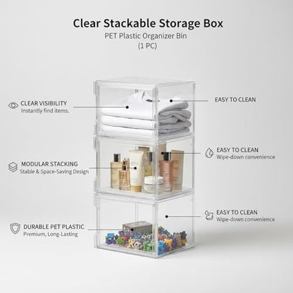 Clear Stackable Storage Bins with Lids, Durable Plastic Organizer Containers for Closet, Shelf & Desktop Organization - size: 14.17 x 8.66 x 10.63 in