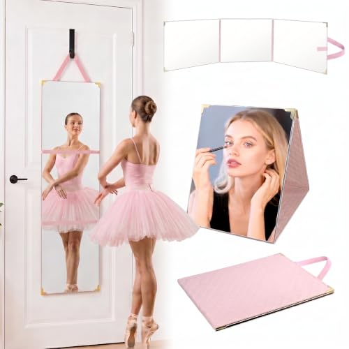 Foldable Full Length Travel Mirror, (48in x 12in) Portable Shatterproof Hanging Mirror,RV, Dancers, Full Body Travel Mirror, Folding Full Length Travel Makeup Mirrors for Camping