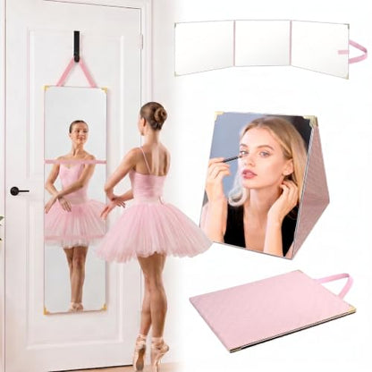 Foldable Full Length Travel Mirror, (48in x 12in) Portable Shatterproof Hanging Mirror,RV, Dancers, Full Body Travel Mirror, Folding Full Length Travel Makeup Mirrors for Camping