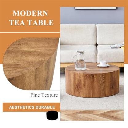 Round Coffee Table, 23.6" Modern Wood Drum Coffee Table, Round Accent Center Table for Living Room Apartment Small Spaces, No Assembly Required - color: 24'' Wood, size: 24'' Round Coffee Table