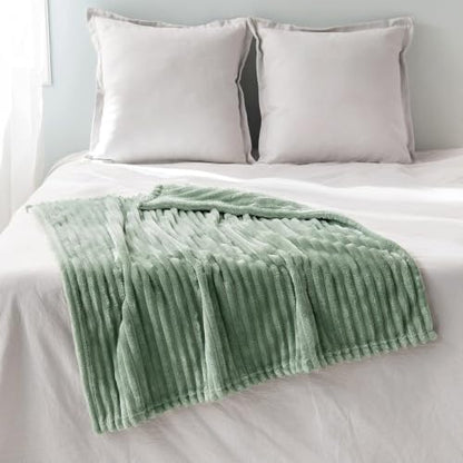 MIULEE Fleece Blanket, Durable Plush Fuzzy Extra Soft Warm Cozy Sage Green Striped Flannel Throw Blanket for Couch Sofa Bed 30"x40" - color: Sage Green, size: 30"x40"