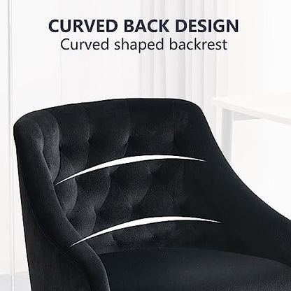MOJAY Velvet Office Swivel Chair, Vanity Fabric Desk Pretty Fancy Gold Office Chairs for Girls, 360°Swivel Height Adjustable Reception Chair (Black) - color: Black
