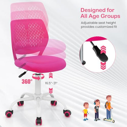 Giantex Kids Desk Chair, Adjustable Children Study Chair, Swivel Armless Mesh Task Office Chair, Computer Desk Chair with Adjustable Height & Lumbar Support, Rose - color: Rose
