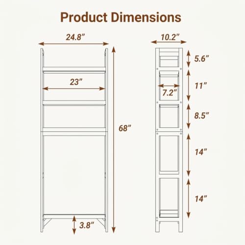 3-Tier wood over the Toilet Storage Cabinet , Simple Bathroom Storage Shelf | Space-saving freestanding Wood shelf fits above standard toilets; open 3-tier storage holds towels & toiletries.Oak - color: Oak