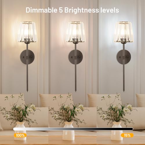 Crystal Battery Operated Wall Sconces Set of 2, Brown Rechargeable Wireless Wall Lights with Crystal Lampshade, 12 RGB and 3CCT Dimmable Wall Lamps with Remote for Bedroom Living Room Hallway - color: Brown