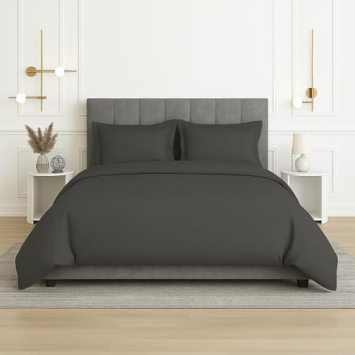 Charlotte 3 Piece Duvet Cover- 100% Egyptian Cotton Breathable, Soft Duvet Cover Set with Zipper & Corner Ties Quilt Cover Sateen Weave Durable Duvet - King/Cal King (Dark Grey) - color: Dark Grey, size: 3 Pc Duvet Set - King / Cal King