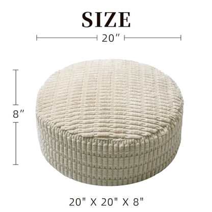 Round Ottoman Pouf Cover Bean Bag Foot Rest, Beige | Cover Only, 20x20x8 In, Soft Corduroy, Ribbed Texture, Living Room, Bedroom, Reading Nook - color: Beige