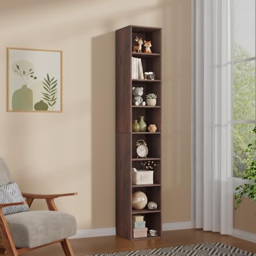 8 Cube Walnut Book Shelf, Tall Bookcase for Home Office Bedroom Living Room - color: Walnut, size: 8 Cube