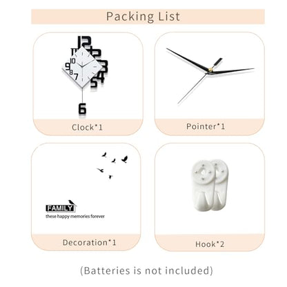 FLEBLE Wall Clock for Living Room Decor Kitchen Office Home Decor Gift | MDF & Metal Battery Operated Easy to Install Modern Decorative Art Analog Silent Non-Ticking Easy to Read - White 11.8x19.6in - size: Small