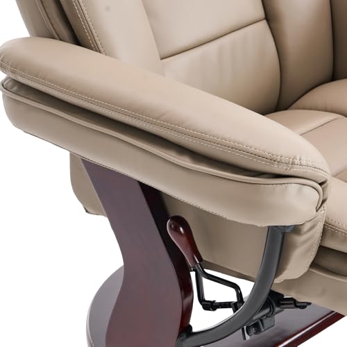 Swivel Recliner Chair with Ottoman Reclining Lounge Sofa Footrest, Set of 2 | 360°Sturdy Wood Base, Soft Faux Leather, Upholstered Ultra-Plush Foam, Modern Armchair, Living Room Bedroom Office Reading - color: Taupe, size: Set of 2