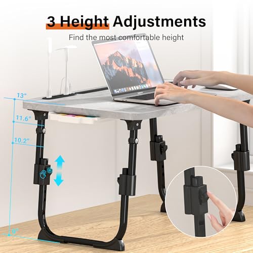 Lap Desk for Bed Adjustable Height with USB Port 23.6" x15.7" Desktop | Storage Drawer, Bookshelf, Fits 17" Laptop, For couch WFH Study, Foldable Non-Slip No Assembly Sturdy Lightweight LightStone - color: Light Stone Texture