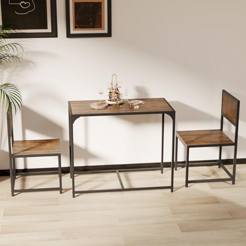 Giantex 3-Piece Dining Table Set for 2, Small Industrial Kitchen Table with 2 Chairs, Metal Frame, Space Saving Dinette Set for Breakfast Nook Dinner Small Space Apartment Living Room, Rustic Brown - color: Rustic Brown