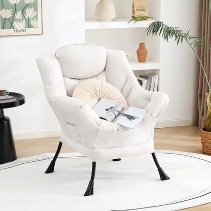 Lazy Chair, Comfy Reading Accent Chair for Bedroom, Beige | Comfy Bedroom Accent Chair with Washable Removable Cover and extra throw pillowfor Living Room Dorm - color: Beige-single