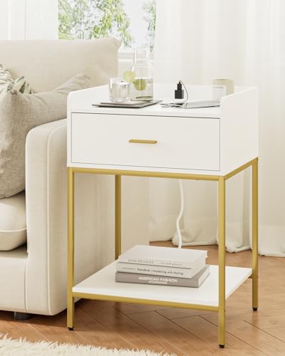Masupu Nightstand with Charging Station, 3-Tier Modern Bedside Night Stand with Storage Drawer and Shelf, Large End Side Table for Bedroom, Living Room,White - color: Extra Large White-outlet