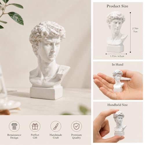 Resin Bust Statue 2.76 Inch Plaster Figurines Mini Home Decoration Sculpture White for Art Hobbyist-David - size: David