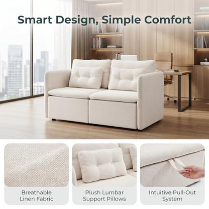 HNY 56.5" Modern Loveseat Sofa, Beige | 2-Seat Button Tufted Love Seat, Deep Seat Chenille Fabric With Pillow, Small Couch for Bedroom, Apartment, Home Furniture - color: Beige, size: Loveseat