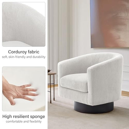 Swivel Barrel Accent Chair, Comfy Reading Armchair, Cream White, Set of 1 | Club Chairs for Adults, Low-Back Design, Modern Round Style, Solid Wood Frame & Metal Swivel Base, For Living Room & Bedroom - color: Cream White