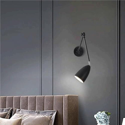 Modern Swing Arm Wall Sconce Adjustable Black Industrial Lamp Triple 180 Degree Rotating Joints Bedside Reading Light E26 Base Wrought Iron Finish for Study Bedroom Kitchen Island