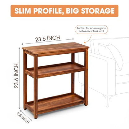 ENKEZI Narrow End Table with Shelf – Slim Side Table, Nightstand for Small Spaces, Bedroom, Living Room, Balcony or Outdoor Use (3 Tiers) - style: 3 Tiers