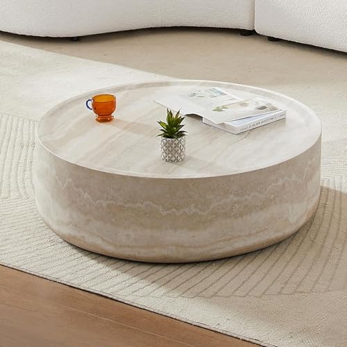 31.49'' Round Coffee Table in Faux Marble, Modern Circle Fiberglass Drum Stone Center Table Side Table Tea Table for Living Room, No Need Assembly (Mars Pattern) - color: 31.49" Round, Mars Pattern