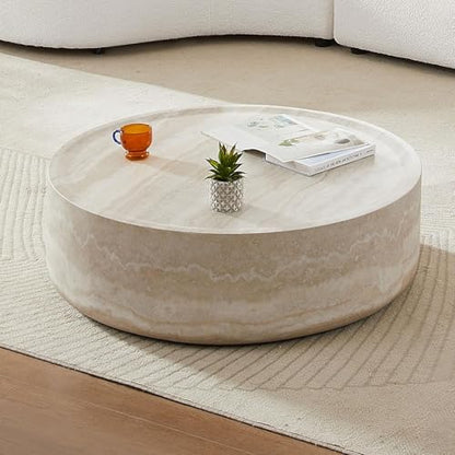 31.49'' Round Coffee Table in Faux Marble, Modern Circle Fiberglass Drum Stone Center Table Side Table Tea Table for Living Room, No Need Assembly (Mars Pattern) - color: 31.49" Round, Mars Pattern