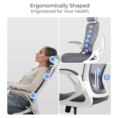 Tervo Model U | Folding Office Chair for Small Spaces | Ergonomic Design with High Rebound Mesh | Computer Desk Chair for Gaming | For Adults & Kids | Foldable & Compact with Flip Up Arms