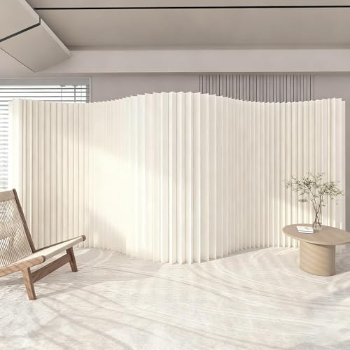 Accordion Room Divider, Folding Paper Partition Wall Divider | Freestanding Privacy Screen for Office, Commercial Layout, Home & Clothing Store, Easy to Store-White, L197in x H70in - color: White, size: 197"L x 70"H