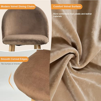 Lightdot Dining Chairs Set of 2, Brown Velvet Upholstered Dining Chairs with Solid Wood Legs, Mid-Century Modern Accent Chair for Kitchen Living Room Bedroom, Assembly Guide Included, 300lbs Capacity - color: Brown