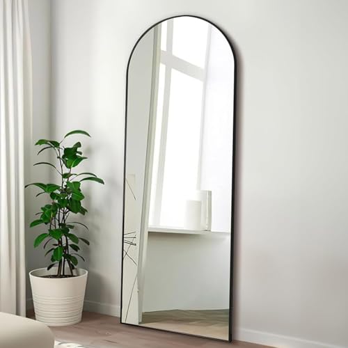 57"x20" Arched Full Length Mirror, Full Floor Mirror with Stand, Large Full Body Mirror, Wall Mirrors for Bedroom Living Room, Aluminum Frame (Black) - color: Black, size: 57"L x 20"W