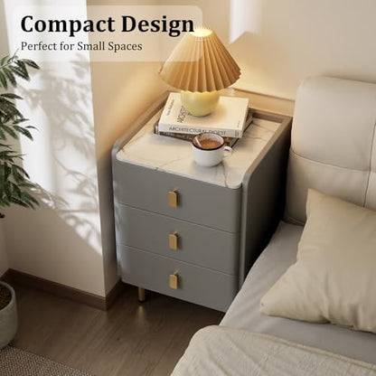 AQIMUELE Narrow Nightstand with Drawers, Narrow Side Table Leather, Small Bedside Tables for Bedroom. (Dark Gray) - color: Dark Gray, size: 15.7''W x 15"D x 22.8"H