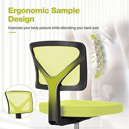Sweetcrispy Small Armless Desk Chair, Mesh Rolling Office Chairs | Adjustable Ergonomic Lumbar Support, Low-Back, Swivel Wheels, Home Work, Bedroom, Study, Student, Adults, Green - color: Green