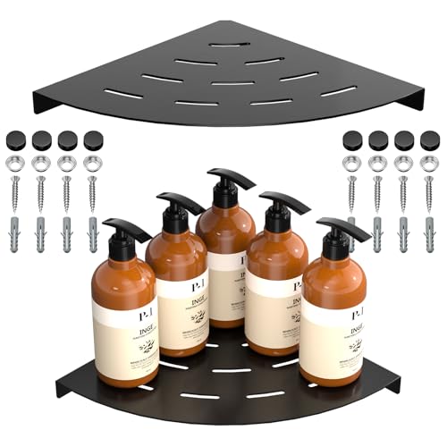 2 Pack Corner Shower Shelves Load Capacity 40 lbs 304 Stainless Steel Shower Corner Shelf Will not Rust 8in Shower Shelf for Inside Shower Matte Black Drilling Installation - color: Matte Black
