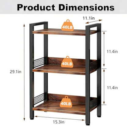 3-Tier Book Shelf, Bookcase with a Back Panel, Storage Shelves for Bedroom, Living Room & Home Storage (Brown Black) - color: Brown Black
