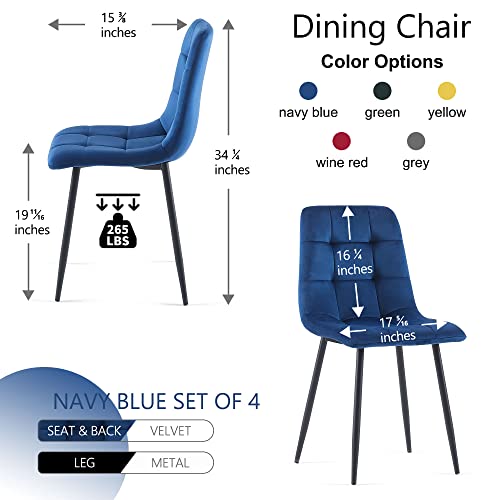 Homedot Dining Chairs Set of 2, Modern Kitchen Chairs Upholstered Velvet Guest Reception Side Chairs Tufted with Metal Legs for Bedroom Living Room Vanity, Navy Blue - color: Navy Blue, size: 2*Chair