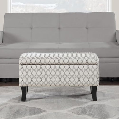 Convenience Concepts Designs4Comfort Winslow Storage Ottoman Bench 32" - Transitional Upholstered Footstool & Seat, for Living Room, Entryway, Hallway, & Bedroom, Ribbon Pattern Fabric - color: Ribbon Pattern Fabric