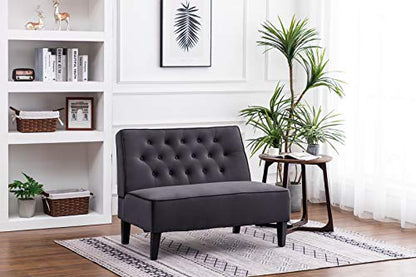 annjoe Button Tufted Loveseat Settee Upholstered Sofa Backrest Buckle Couch Banquette Bench for Dining Room Living Room Bedroom Funiture(Gray 1) - color: Dark Gray