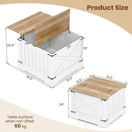 Giantex Farmhouse Lift Top Coffee Table, 31.5" Square Wood Center Table with Large Hidden Storage Compartment & Hinged Lift Top, Accent Cocktail Tea Table, Rustic Living Room Tables (Oak) - color: Oak