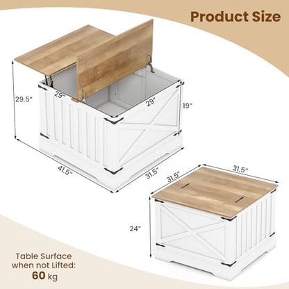 Giantex Farmhouse Lift Top Coffee Table, 31.5" Square Wood Center Table with Large Hidden Storage Compartment & Hinged Lift Top, Accent Cocktail Tea Table, Rustic Living Room Tables (Oak) - color: Oak
