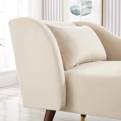 Bellemave Chaise Lounge Indoor, Velvet Upholstered Lounge Chair with Pillow, Solid Wood Legs Modern Chaise Lounge Chair for Living Room Bedroom Office (Beige) - color: Beige