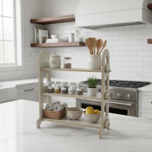 3 Tier Wooden Spice Rack | Solid Wood Kitchen Organizer | Countertop or Pantry | See Every Jar | No Assembly Required