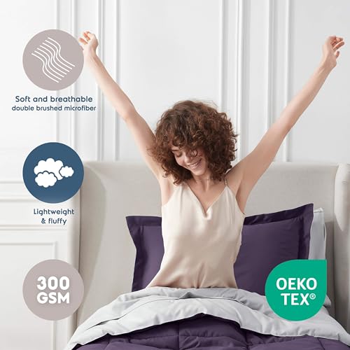 Nestl 5 Piece Twin Comforter Set – Purple Reversible Bed in a Bag – Complete Twin Size Bedding Set with Sheets, Pillowcase and Sham - color: Purple, size: Twin