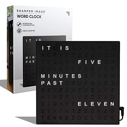 Sharper Image LED Word Digital Clock, 7.75", Black Finish, Light-Up Desk & Wall Clock, Modern Time Display, Shelf or Wall Decor for Home Office, Living Room, Kitchen & Bedroom, Housewarming Gift - color: Black Finish