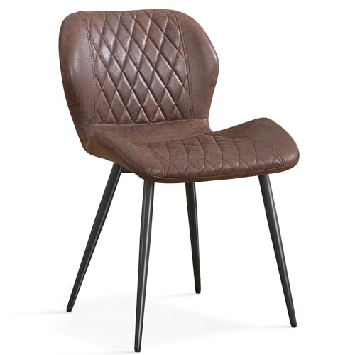 Dining Chair, Comfy Modern Dining Chairs with Thick Cushions, Upholstered Fabric Kitchen Side Chairs with Adjustable Metal Legs for Dining Room (Brown) - color: Brown, size: Set of 1