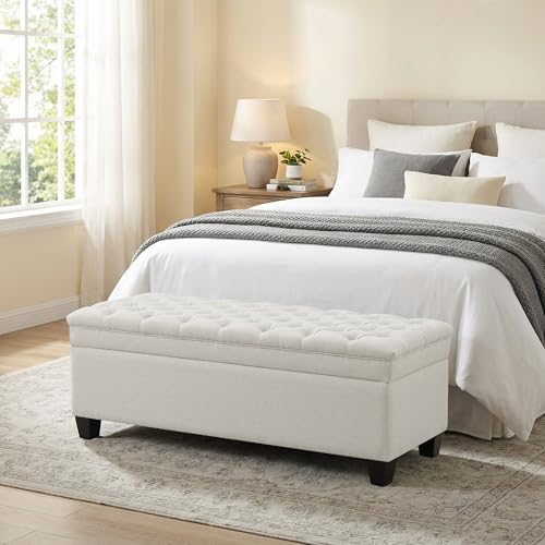 50" Storage Ottoman Bench, Rectangular End of Storage Bench, Upholstered Large Fabric Tufted Ottoman with Storage for Living Room, Bedroom, Entryway,Beige - color: Beige