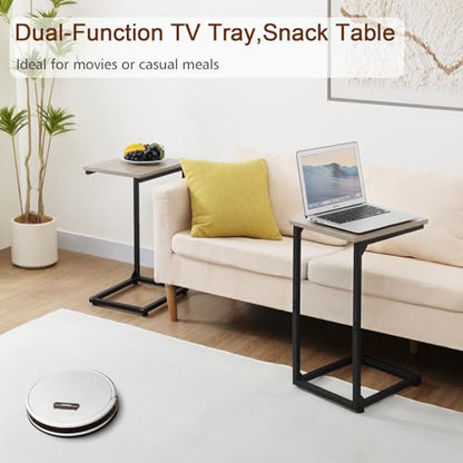 AMHANCIBLE C Shaped End Table Set of 2, Couch Side Table that Slide Under | TV Trays for Eating on Couch, Narrow Small Space Side Tables for Living Room Bedroom, Grey - color: Grey