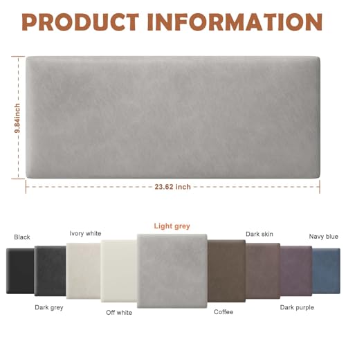 IFNOW Wall Mounted Headboard, Peel and Stick Panels, Light Grey, Queen | Upholstered 3D Soundproof Acoustic Panels, Reusable and Removable, Padded Leather Bed Headboard, 6 Panels, 9.84" x 23.62" - color: Leather-light Grey, size: Twin